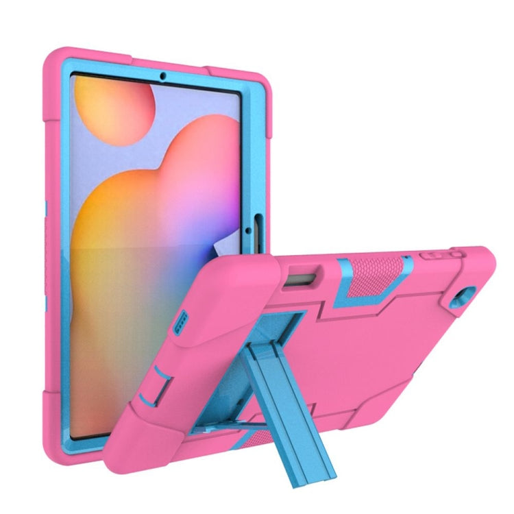 For Samsung Galaxy Tab S6 Lite P610 Contrast Color Robot Shockproof Silicon + PC Protective Case with Holder(Rose Red + Blue) - Tab S6 Lite P610 / P615 by buy2fix | Online Shopping UK | buy2fix
