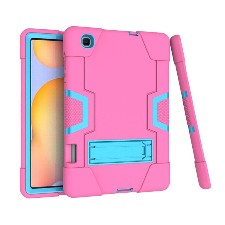 For Samsung Galaxy Tab S6 Lite P610 Contrast Color Robot Shockproof Silicon + PC Protective Case with Holder(Rose Red + Blue) - Tab S6 Lite P610 / P615 by buy2fix | Online Shopping UK | buy2fix