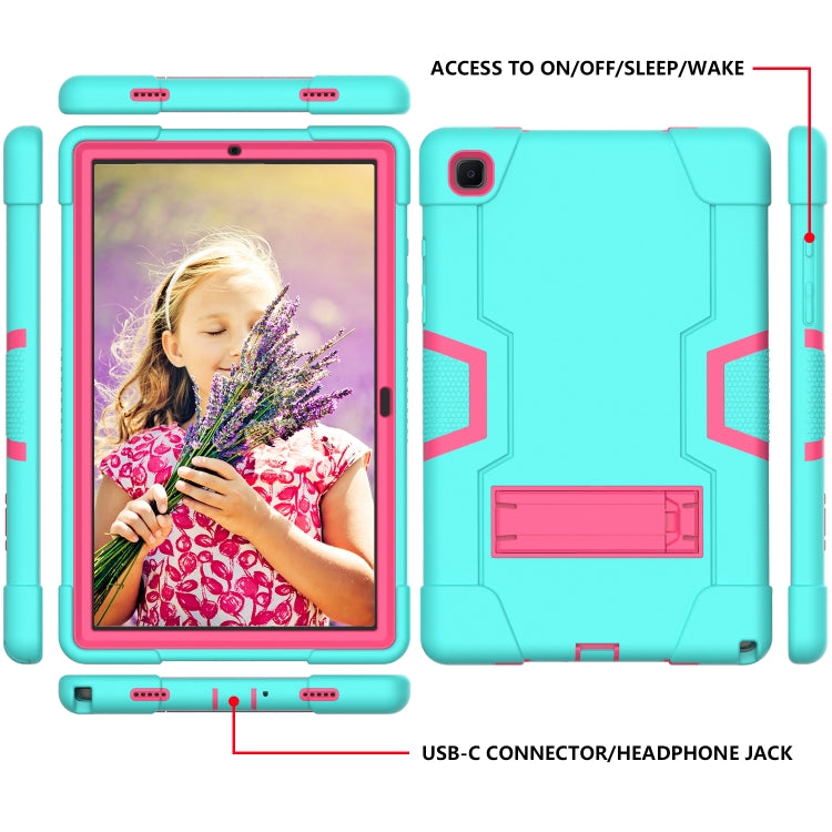 For Samsung Galaxy Tab A7 10.4 (2020) T500 Contrast Color Robot Shockproof Silicon + PC Protective Case with Holder(Mint Green + Rose Red) - Other Galaxy Tab PC by buy2fix | Online Shopping UK | buy2fix