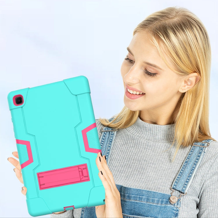 For Samsung Galaxy Tab A7 10.4 (2020) T500 Contrast Color Robot Shockproof Silicon + PC Protective Case with Holder(Mint Green + Rose Red) - Other Galaxy Tab PC by buy2fix | Online Shopping UK | buy2fix