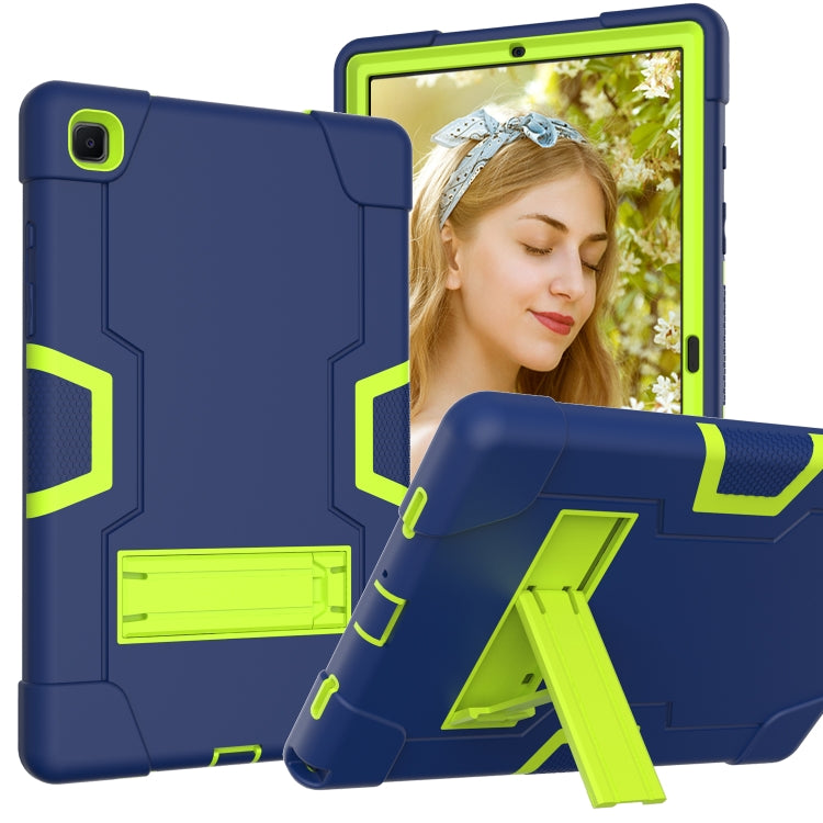 For Samsung Galaxy Tab A7 10.4 (2020) T500 Contrast Color Robot Shockproof Silicon + PC Protective Case with Holder(Navy Blue + Yellow-green) - Other Galaxy Tab PC by buy2fix | Online Shopping UK | buy2fix