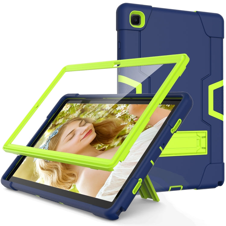 For Samsung Galaxy Tab A7 10.4 (2020) T500 Contrast Color Robot Shockproof Silicon + PC Protective Case with Holder(Navy Blue + Yellow-green) - Other Galaxy Tab PC by buy2fix | Online Shopping UK | buy2fix