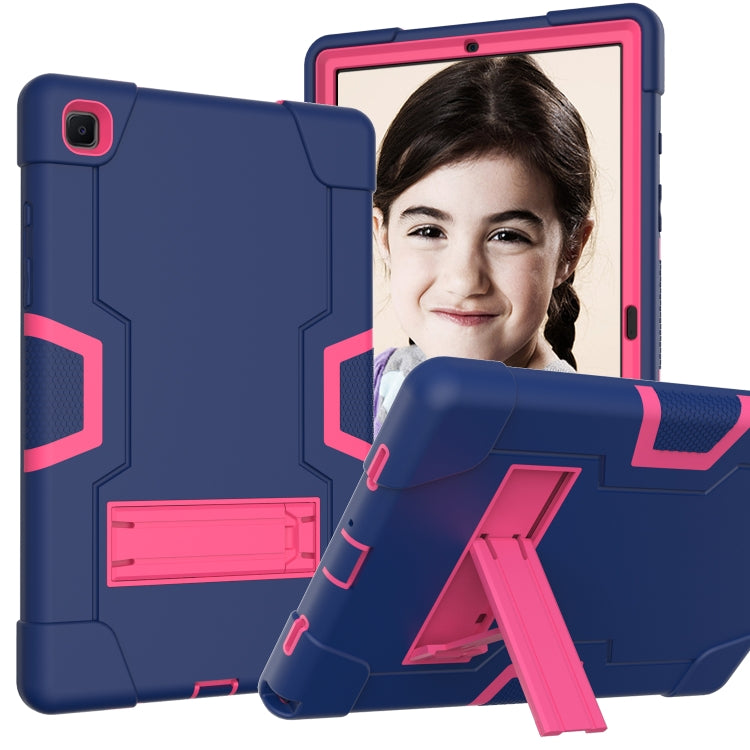 For Samsung Galaxy Tab A7 10.4 (2020) T500 Contrast Color Robot Shockproof Silicon + PC Protective Case with Holder(Navy Blue + Rose Red) - Other Galaxy Tab PC by buy2fix | Online Shopping UK | buy2fix