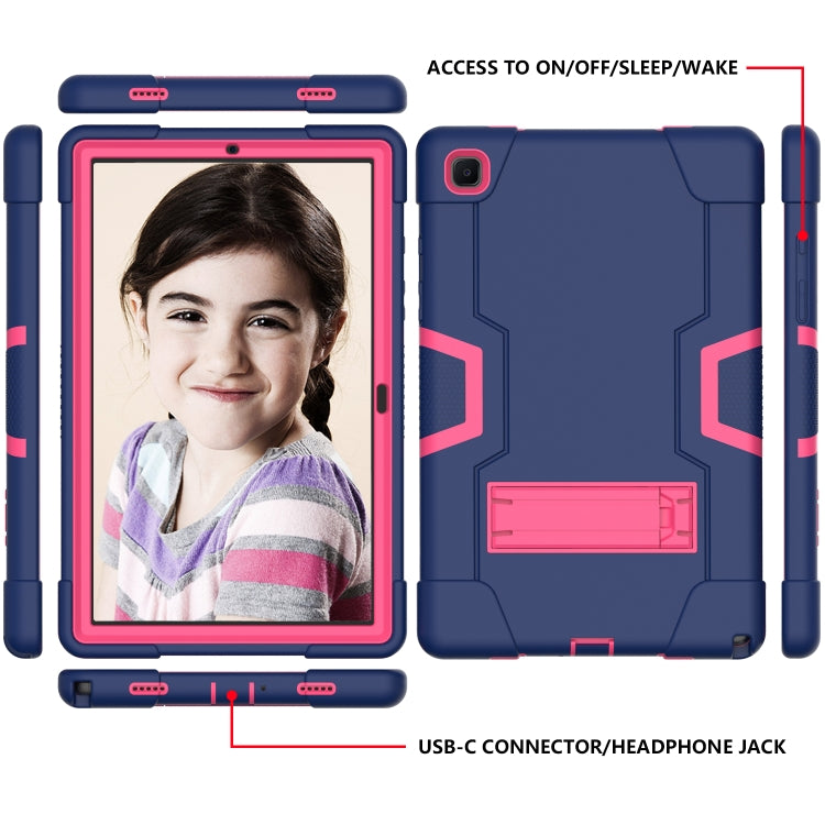 For Samsung Galaxy Tab A7 10.4 (2020) T500 Contrast Color Robot Shockproof Silicon + PC Protective Case with Holder(Navy Blue + Rose Red) - Other Galaxy Tab PC by buy2fix | Online Shopping UK | buy2fix