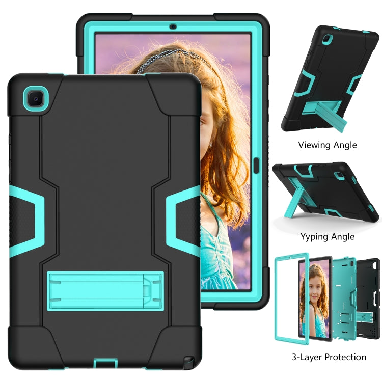 For Samsung Galaxy Tab A7 10.4 (2020) T500 Contrast Color Robot Shockproof Silicon + PC Protective Case with Holder(Black + Mint Green) - Other Galaxy Tab PC by buy2fix | Online Shopping UK | buy2fix