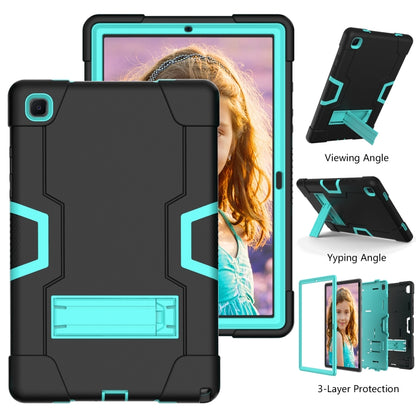 For Samsung Galaxy Tab A7 10.4 (2020) T500 Contrast Color Robot Shockproof Silicon + PC Protective Case with Holder(Black + Mint Green) - Other Galaxy Tab PC by buy2fix | Online Shopping UK | buy2fix