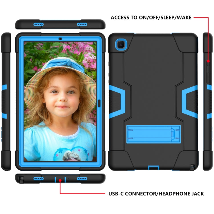 For Samsung Galaxy Tab A7 10.4 (2020) T500 Contrast Color Robot Shockproof Silicon + PC Protective Case with Holder(Black + Blue) - Other Galaxy Tab PC by buy2fix | Online Shopping UK | buy2fix