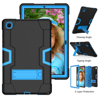 For Samsung Galaxy Tab A7 10.4 (2020) T500 Contrast Color Robot Shockproof Silicon + PC Protective Case with Holder(Black + Blue) - Other Galaxy Tab PC by buy2fix | Online Shopping UK | buy2fix