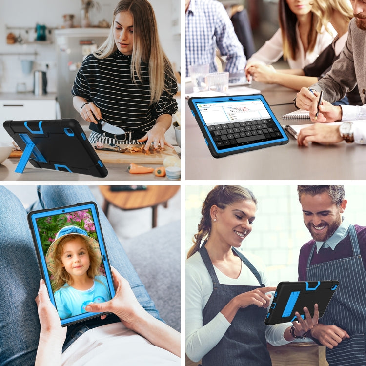 For Samsung Galaxy Tab A7 10.4 (2020) T500 Contrast Color Robot Shockproof Silicon + PC Protective Case with Holder(Black + Blue) - Other Galaxy Tab PC by buy2fix | Online Shopping UK | buy2fix