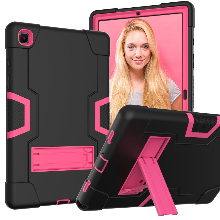 For Samsung Galaxy Tab A7 10.4 (2020) T500 Contrast Color Robot Shockproof Silicon + PC Protective Case with Holder(Black + Rose Red) - Other Galaxy Tab PC by buy2fix | Online Shopping UK | buy2fix