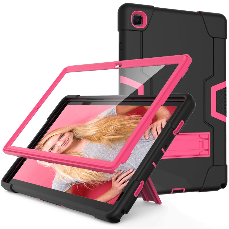 For Samsung Galaxy Tab A7 10.4 (2020) T500 Contrast Color Robot Shockproof Silicon + PC Protective Case with Holder(Black + Rose Red) - Other Galaxy Tab PC by buy2fix | Online Shopping UK | buy2fix