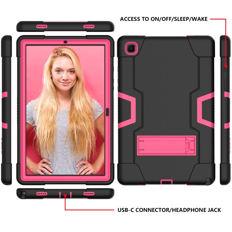 For Samsung Galaxy Tab A7 10.4 (2020) T500 Contrast Color Robot Shockproof Silicon + PC Protective Case with Holder(Black + Rose Red) - Other Galaxy Tab PC by buy2fix | Online Shopping UK | buy2fix