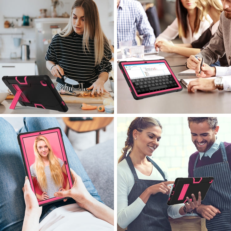 For Samsung Galaxy Tab A7 10.4 (2020) T500 Contrast Color Robot Shockproof Silicon + PC Protective Case with Holder(Black + Rose Red) - Other Galaxy Tab PC by buy2fix | Online Shopping UK | buy2fix