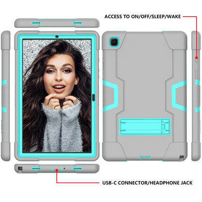 For Samsung Galaxy Tab A7 10.4 (2020) T500 Contrast Color Robot Shockproof Silicon + PC Protective Case with Holder(Grey + Mint Green) - Other Galaxy Tab PC by buy2fix | Online Shopping UK | buy2fix