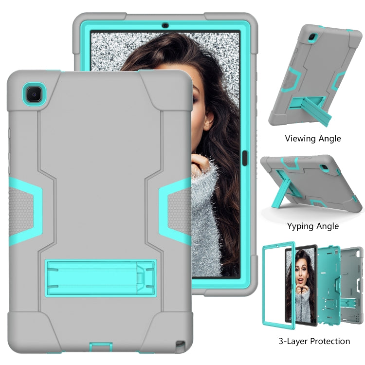 For Samsung Galaxy Tab A7 10.4 (2020) T500 Contrast Color Robot Shockproof Silicon + PC Protective Case with Holder(Grey + Mint Green) - Other Galaxy Tab PC by buy2fix | Online Shopping UK | buy2fix
