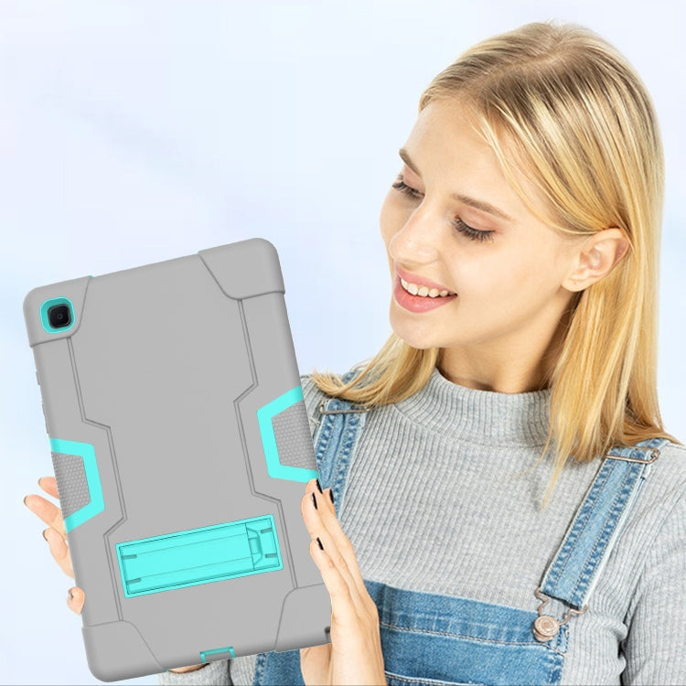 For Samsung Galaxy Tab A7 10.4 (2020) T500 Contrast Color Robot Shockproof Silicon + PC Protective Case with Holder(Grey + Mint Green) - Other Galaxy Tab PC by buy2fix | Online Shopping UK | buy2fix