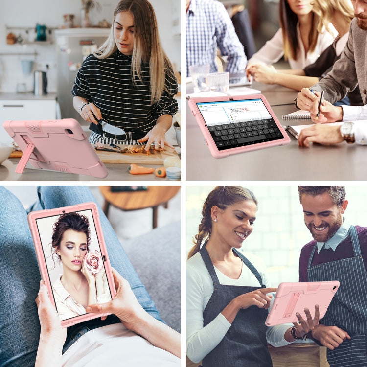 For Samsung Galaxy Tab A7 10.4 (2020) T500 Contrast Color Robot Shockproof Silicon + PC Protective Case with Holder(Rose Gold) - Other Galaxy Tab PC by buy2fix | Online Shopping UK | buy2fix