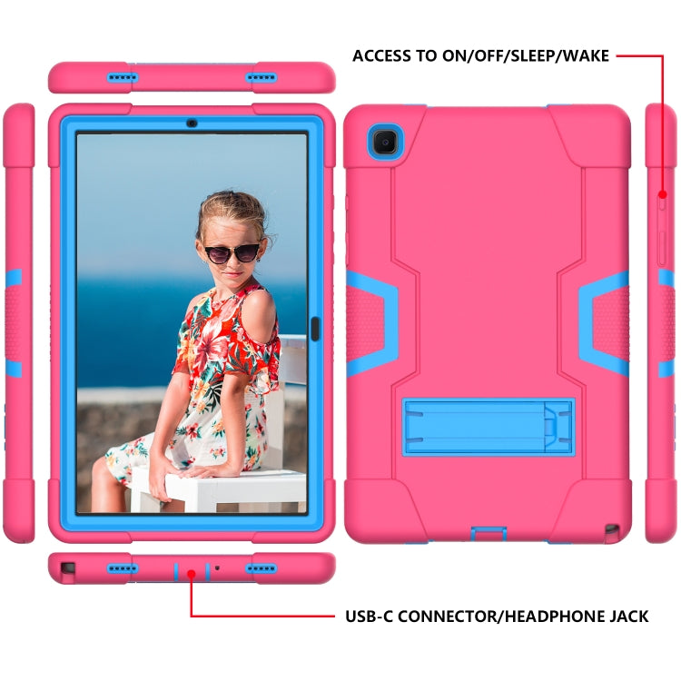 For Samsung Galaxy Tab A7 10.4 (2020) T500 Contrast Color Robot Shockproof Silicon + PC Protective Case with Holder(Rose Red + Blue) - Other Galaxy Tab PC by buy2fix | Online Shopping UK | buy2fix