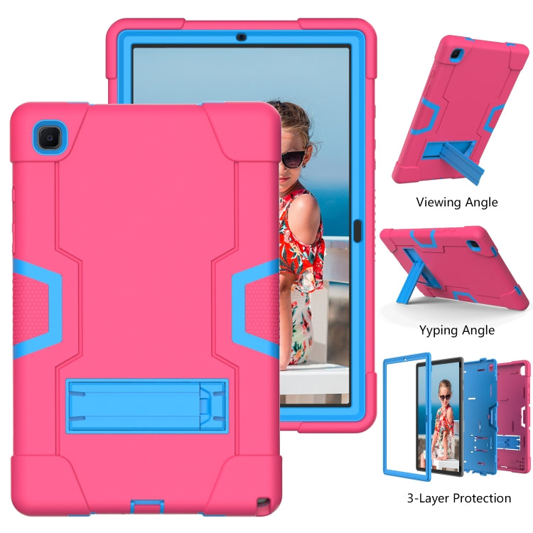 For Samsung Galaxy Tab A7 10.4 (2020) T500 Contrast Color Robot Shockproof Silicon + PC Protective Case with Holder(Rose Red + Blue) - Other Galaxy Tab PC by buy2fix | Online Shopping UK | buy2fix