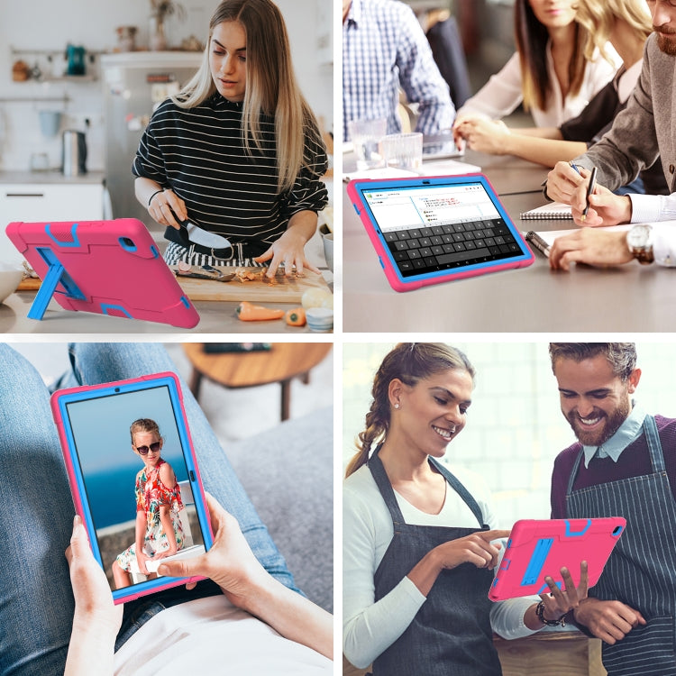 For Samsung Galaxy Tab A7 10.4 (2020) T500 Contrast Color Robot Shockproof Silicon + PC Protective Case with Holder(Rose Red + Blue) - Other Galaxy Tab PC by buy2fix | Online Shopping UK | buy2fix