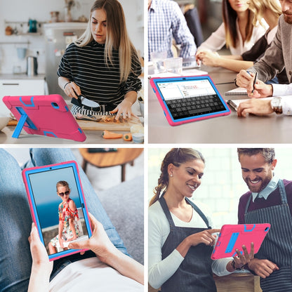 For Samsung Galaxy Tab A7 10.4 (2020) T500 Contrast Color Robot Shockproof Silicon + PC Protective Case with Holder(Rose Red + Blue) - Other Galaxy Tab PC by buy2fix | Online Shopping UK | buy2fix