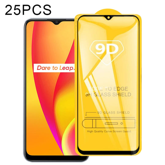 For OPPO Realme C15 25 PCS 9D Full Glue Full Screen Tempered Glass Film