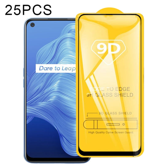 For OPPO Realme V5 5G 25 PCS 9D Full Glue Full Screen Tempered Glass Film