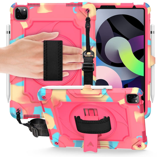 360 Degree Rotation Turntable Contrast Color Robot Shockproof Silicone + PC Protective Case with Holder For iPad Air 2022 / 2020 10.9 / Pro 11 (2020)(Colorful + Rose Red) - iPad Air (2022) / (2020) 10.9 Cases by buy2fix | Online Shopping UK | buy2fix