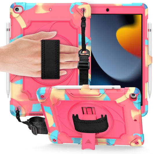 360 Degree Rotation Turntable Contrast Color Robot Shockproof Silicone + PC Protective Case with Holder For iPad 10.2 / 10.2 (2020) / Pro 10.5(Colorful + Rose Red) - iPad Air (2022) / (2020) 10.9 Cases by buy2fix | Online Shopping UK | buy2fix