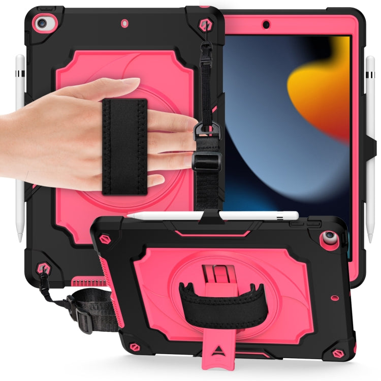360 Degree Rotation Turntable Contrast Color Robot Shockproof Silicone + PC Protective Case with Holder For iPad 10.2 / 10.2 (2020) / Pro 10.5(Black + Rose Red) - iPad Air (2022) / (2020) 10.9 Cases by buy2fix | Online Shopping UK | buy2fix
