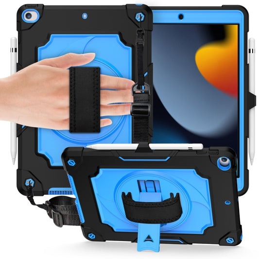 360 Degree Rotation Turntable Contrast Color Robot Shockproof Silicone + PC Protective Case with Holder For iPad 10.2 / 10.2 (2020) / Pro 10.5(Black + Blue) - iPad Air (2022) / (2020) 10.9 Cases by buy2fix | Online Shopping UK | buy2fix