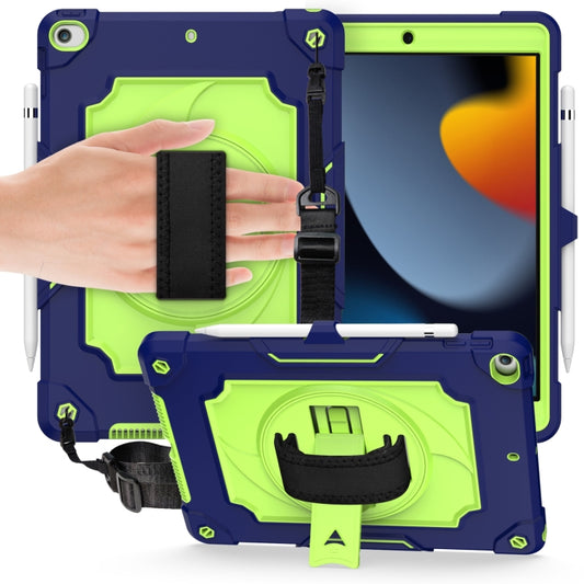 360 Degree Rotation Turntable Contrast Color Robot Shockproof Silicone + PC Protective Case with Holder For iPad 10.2 / 10.2 (2020) / Pro 10.5(Navy Blue + Yellow Green) - iPad Air (2022) / (2020) 10.9 Cases by buy2fix | Online Shopping UK | buy2fix