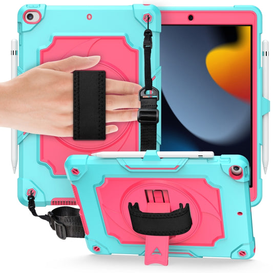 360 Degree Rotation Turntable Contrast Color Robot Shockproof Silicone + PC Protective Case with Holder For iPad 10.2 / 10.2 (2020) / Pro 10.5(Mint Green + Rose Red) - iPad Air (2022) / (2020) 10.9 Cases by buy2fix | Online Shopping UK | buy2fix