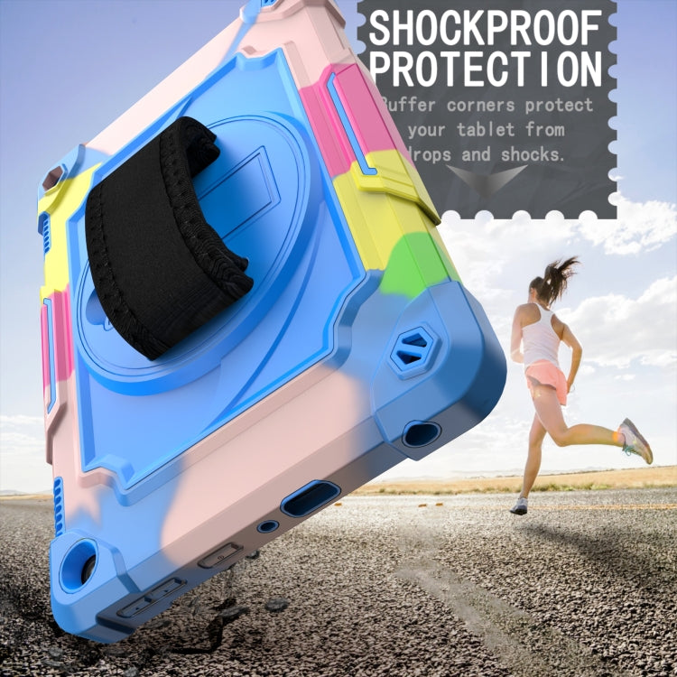 For Amazon Kindle Fire HD 8 2020 360 Degree Rotation Turntable Contrast Color Robot Shockproof Silicone + PC Protective Case with Holder(Colorful + Blue) - Amazon by buy2fix | Online Shopping UK | buy2fix