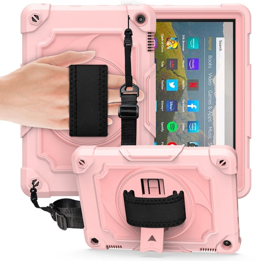 For Amazon Kindle Fire HD 8 2020 360 Degree Rotation Turntable Contrast Color Robot Shockproof Silicone + PC Protective Case with Holder(Rose Gold) - Amazon by buy2fix | Online Shopping UK | buy2fix
