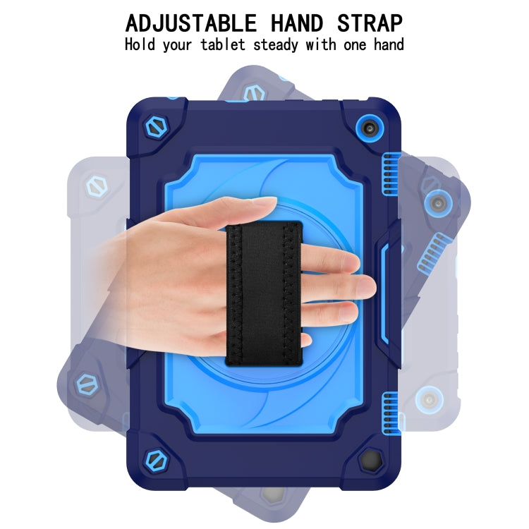 For Amazon Kindle Fire HD 8 2020 360 Degree Rotation Turntable Contrast Color Robot Shockproof Silicone + PC Protective Case with Holder(Navy Blue + Blue) - Amazon by buy2fix | Online Shopping UK | buy2fix