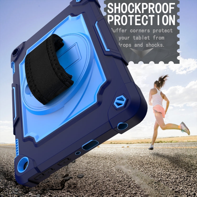 For Amazon Kindle Fire HD 8 2020 360 Degree Rotation Turntable Contrast Color Robot Shockproof Silicone + PC Protective Case with Holder(Navy Blue + Blue) - Amazon by buy2fix | Online Shopping UK | buy2fix