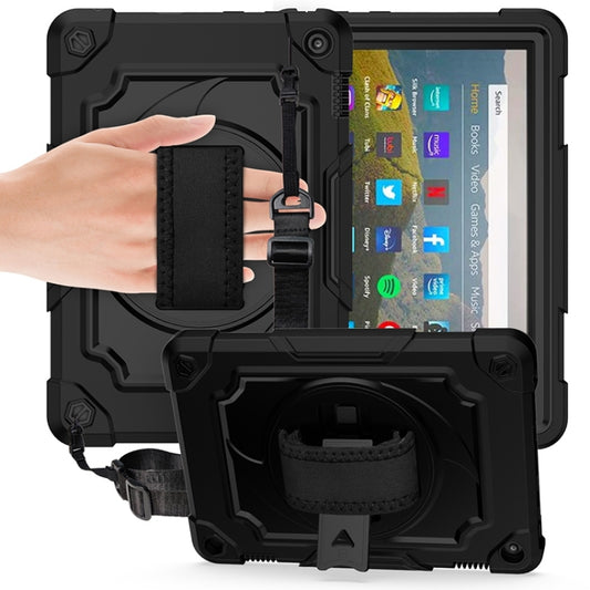 For Amazon Kindle Fire HD 8 2020 360 Degree Rotation Turntable Contrast Color Robot Shockproof Silicone + PC Protective Case with Holder(Black) - Amazon by buy2fix | Online Shopping UK | buy2fix