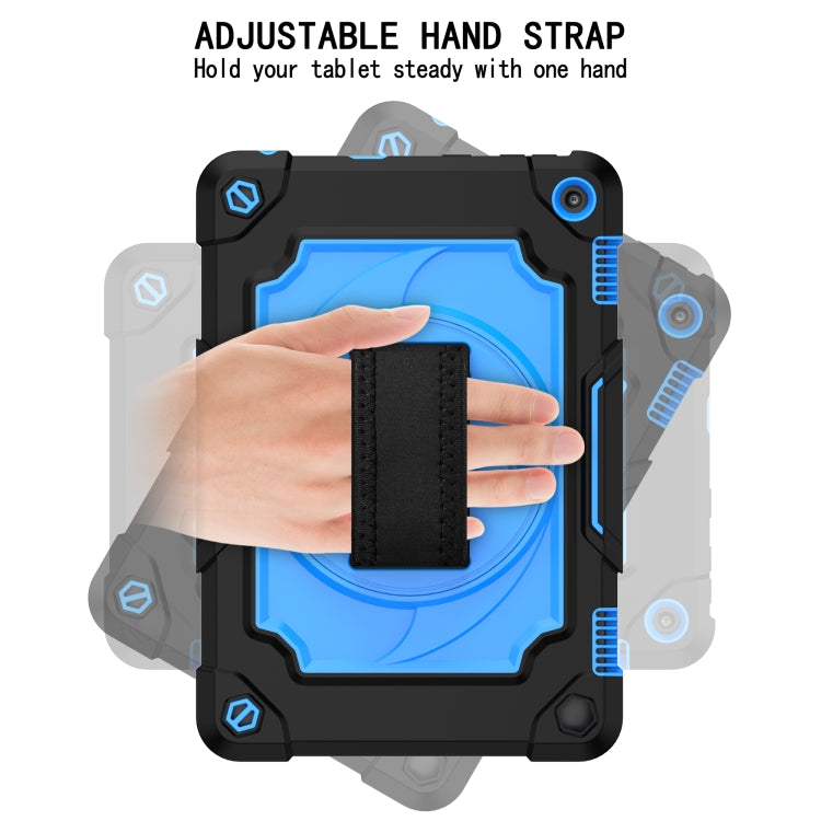 For Amazon Kindle Fire HD 8 2020 360 Degree Rotation Turntable Contrast Color Robot Shockproof Silicone + PC Protective Case with Holder(Black + Blue) - Amazon by buy2fix | Online Shopping UK | buy2fix