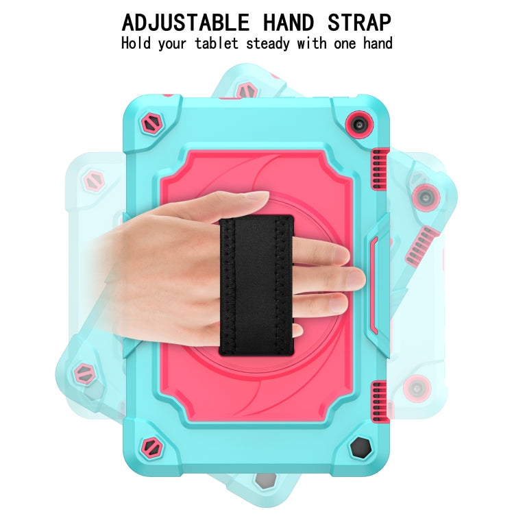 For Amazon Kindle Fire HD 8 2020 360 Degree Rotation Turntable Contrast Color Robot Shockproof Silicone + PC Protective Case with Holder(Mint Green + Rose Red) - Amazon by buy2fix | Online Shopping UK | buy2fix
