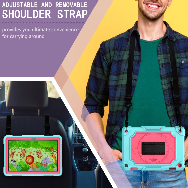 For Amazon Kindle Fire HD 8 2020 360 Degree Rotation Turntable Contrast Color Robot Shockproof Silicone + PC Protective Case with Holder(Mint Green + Rose Red) - Amazon by buy2fix | Online Shopping UK | buy2fix