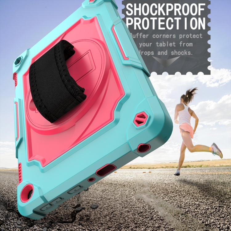 For Amazon Kindle Fire HD 8 2020 360 Degree Rotation Turntable Contrast Color Robot Shockproof Silicone + PC Protective Case with Holder(Mint Green + Rose Red) - Amazon by buy2fix | Online Shopping UK | buy2fix