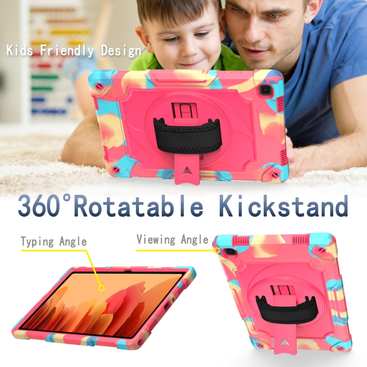For Samsung Galaxy Tab A7 10.4 (2020)/T500 360 Degree Rotation Turntable Contrast Color Robot Shockproof Silicone + PC Protective Case with Holder(Colorful + Rose Red) - Other Galaxy Tab PC by buy2fix | Online Shopping UK | buy2fix