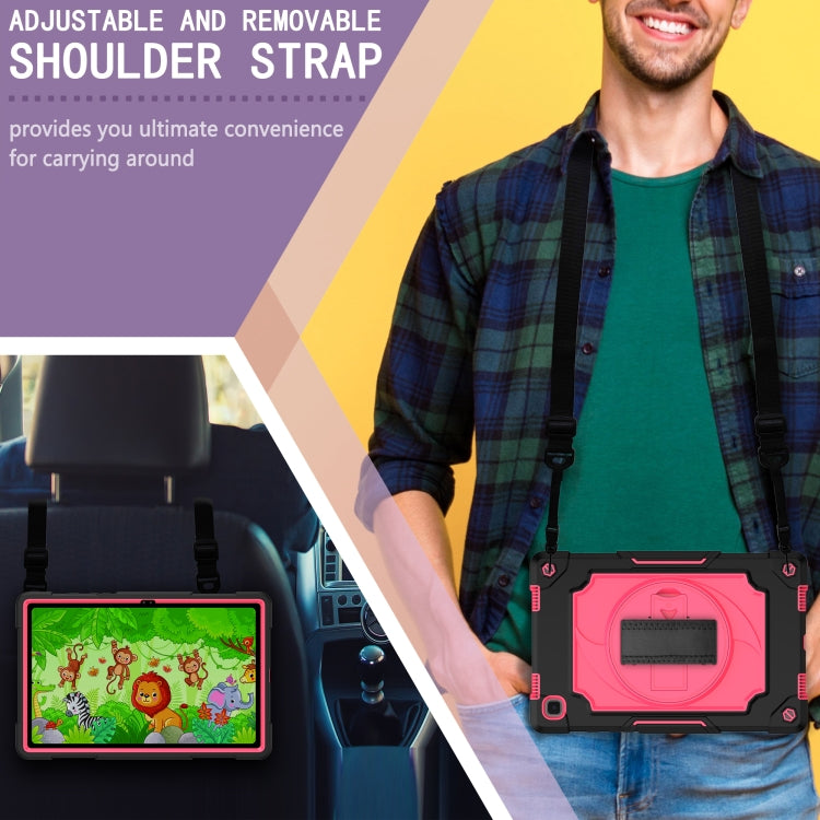 For Samsung Galaxy Tab A7 10.4 (2020)/T500 360 Degree Rotation Turntable Contrast Color Robot Shockproof Silicone + PC Protective Case with Holder(Black + Rose Red) - Other Galaxy Tab PC by buy2fix | Online Shopping UK | buy2fix