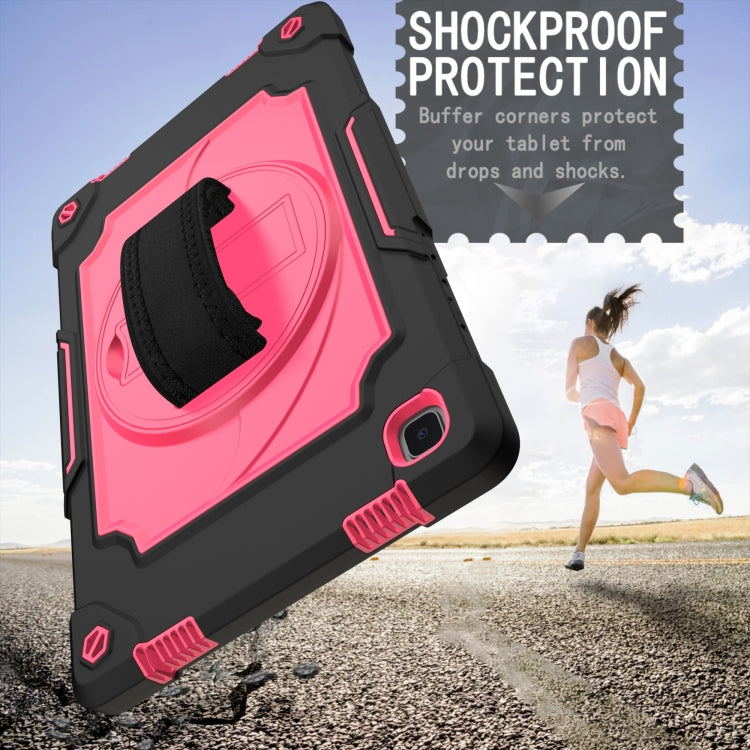 For Samsung Galaxy Tab A7 10.4 (2020)/T500 360 Degree Rotation Turntable Contrast Color Robot Shockproof Silicone + PC Protective Case with Holder(Black + Rose Red) - Other Galaxy Tab PC by buy2fix | Online Shopping UK | buy2fix