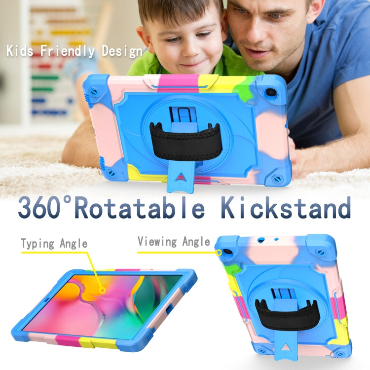 For Samsung Galaxy Tab A 10.1 (2019)/T515 360 Degree Rotation Turntable Contrast Color Robot Shockproof Silicone + PC Protective Case with Holder(Colorful + Blue) - Tab A 10.1 (2019) T510 / T515 by buy2fix | Online Shopping UK | buy2fix