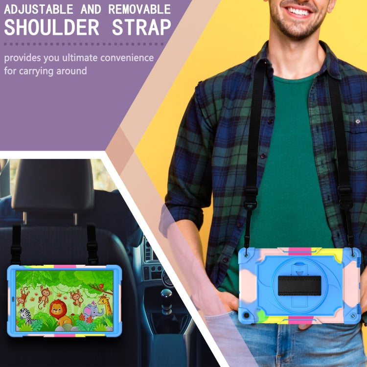 For Samsung Galaxy Tab A 10.1 (2019)/T515 360 Degree Rotation Turntable Contrast Color Robot Shockproof Silicone + PC Protective Case with Holder(Colorful + Blue) - Tab A 10.1 (2019) T510 / T515 by buy2fix | Online Shopping UK | buy2fix