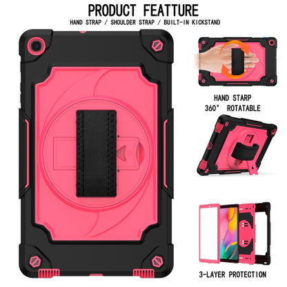 For Samsung Galaxy Tab A 10.1 (2019)/T515 360 Degree Rotation Turntable Contrast Color Robot Shockproof Silicone + PC Protective Case with Holder(Black + Rose Red) - Tab A 10.1 (2019) T510 / T515 by buy2fix | Online Shopping UK | buy2fix