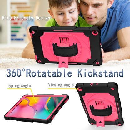 For Samsung Galaxy Tab A 10.1 (2019)/T515 360 Degree Rotation Turntable Contrast Color Robot Shockproof Silicone + PC Protective Case with Holder(Black + Rose Red) - Tab A 10.1 (2019) T510 / T515 by buy2fix | Online Shopping UK | buy2fix