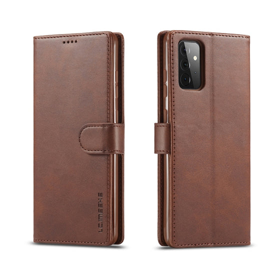 For Samsung Galaxy A72 5G / 4G LC.IMEEKE Calf Texture Horizontal Flip Leather Case with Holder & Card Slots & Wallet(Brown)